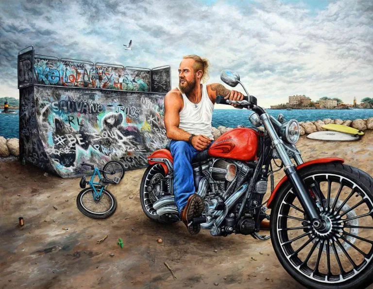 INJECTION, HARLEY DAVIDSON SOFTAIL BREAKOUT 1690 FXSB (2017) - 2021, acrylic on wood, 72,5 x 92 cm