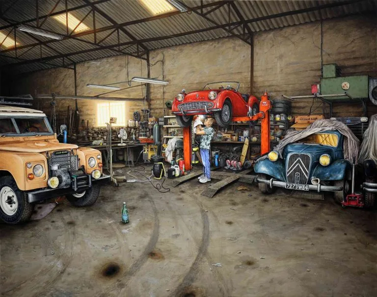 INJECTION, TRIUMPH TR3 A (1959) - 2021, acrylic on wood, 72,5 x 92 cm