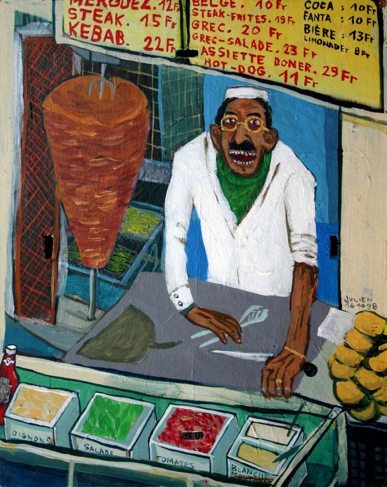 LE KEBAB À LA GRAISSE - 1998, acrylic on wood, 30 x 24 cm
