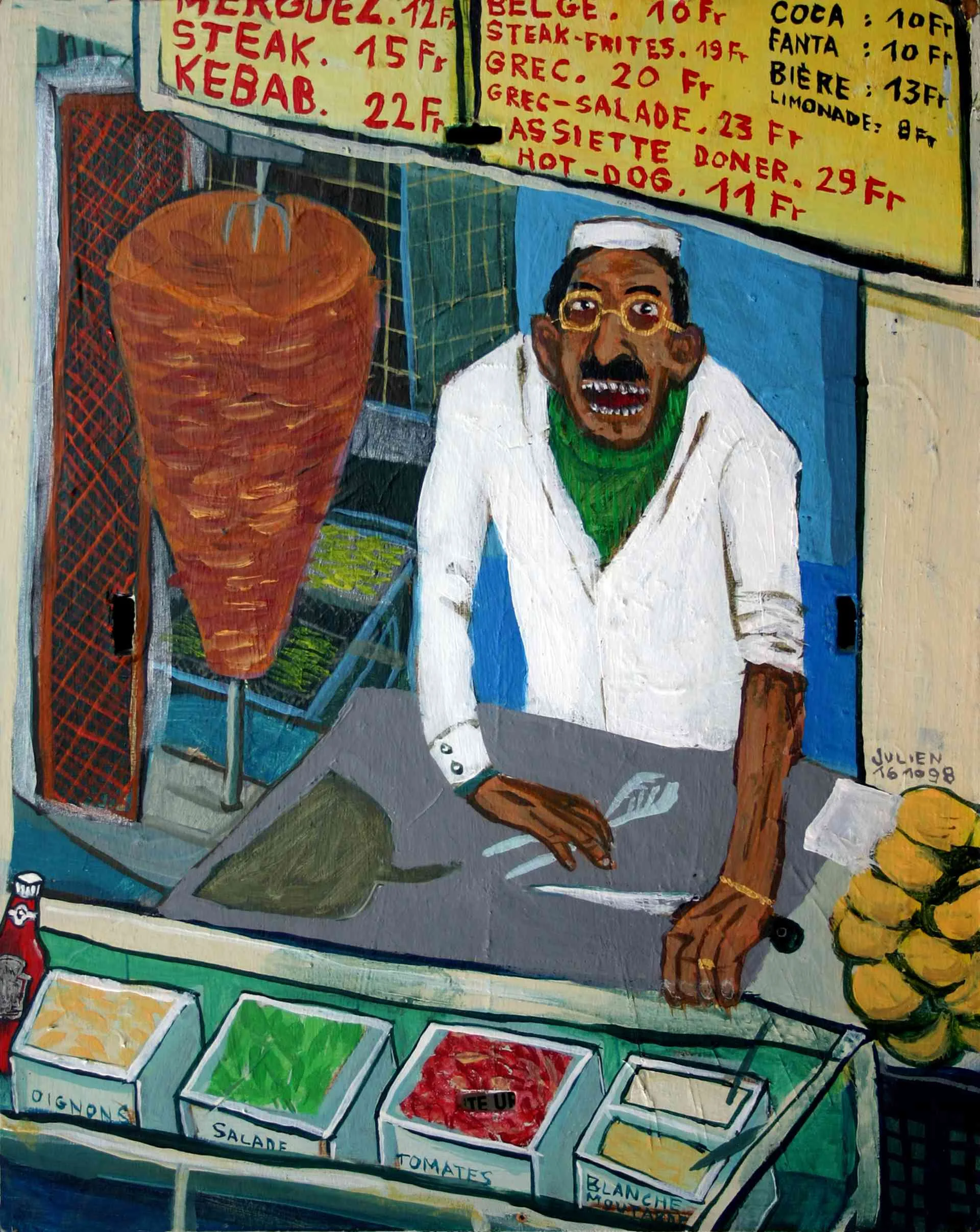 LE KEBAB À LA GRAISSE - 1998, acrylic on wood, 30 x 24 cm
