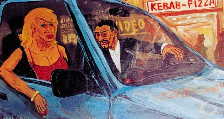 LE TRAVEST ET UN GARS LOUCHE - 2000, acrylic on wood, (about 30 x 60 cm)