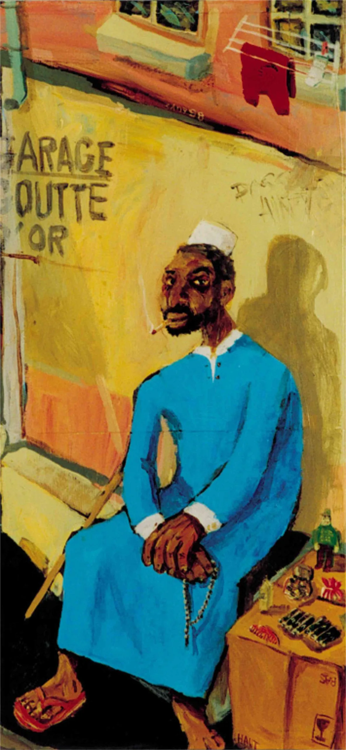 LE VIEUX VENDEUR À LA SAUVETTE - 1998, acrylic on canvas, (about 80 x 38 cm)