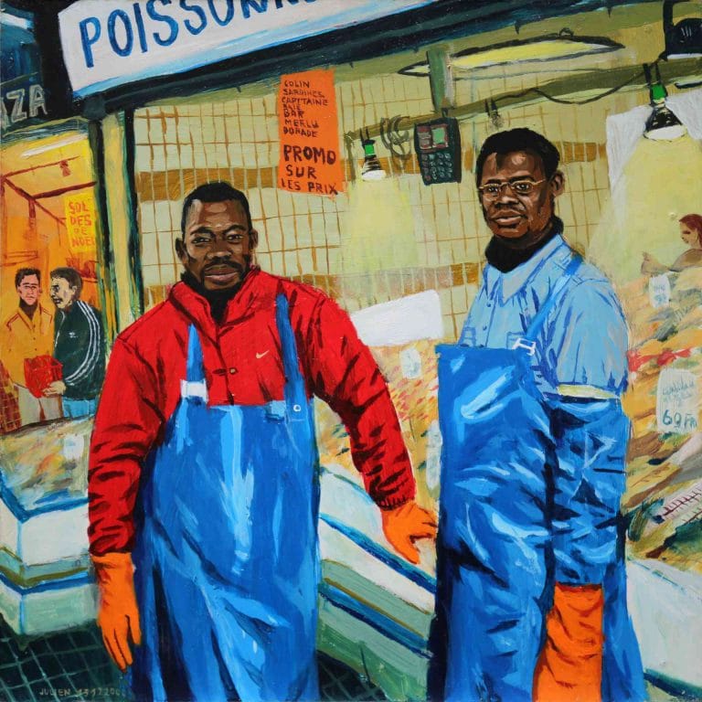 LES COMMERÇANTS, DJIBY & IBRAHIMA - 2000, acrylic on wood, 39,5 x 39 cm