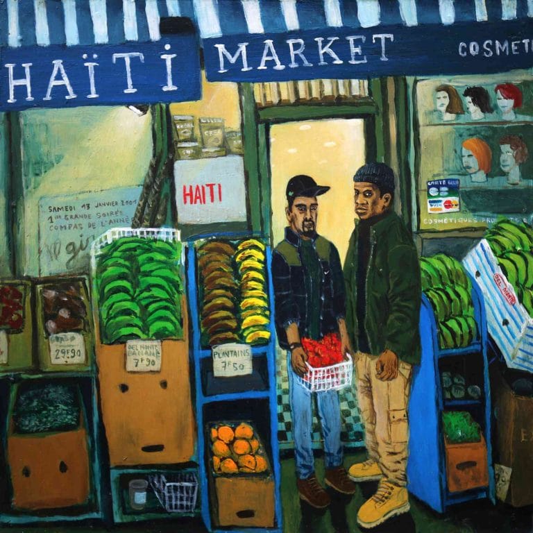 LES COMMERÇANTS, JACQUES & BERTHE - 2001, acrylic on wood, 39,5 x 39,5 cm