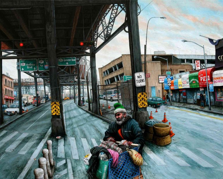 NYC, QUEENSBORO PLAZA - 2008, acrylic on wood, 60 x 73 cm