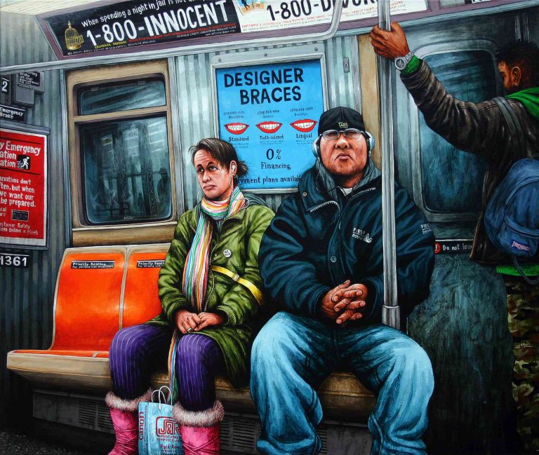 NYC, SUBWAY PEOPLE - 2007, acrylic on wood, 54 x 65 cm
