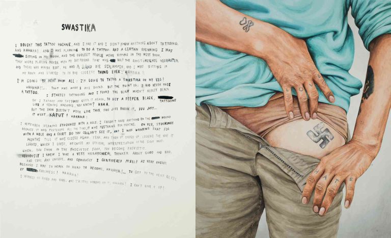 REMEMBER THAT, SWASTIKA - 2011, acrylic on wood, 57 x 47 cm (x2 diptych). photo: Roy Taylor