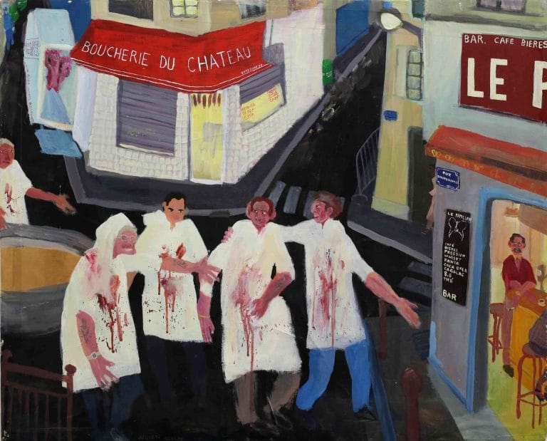 RUE DOUDEAUVILLE 7H, LES BOUCHERS - 1998, acrylic on canvas, 77 x 96 cm